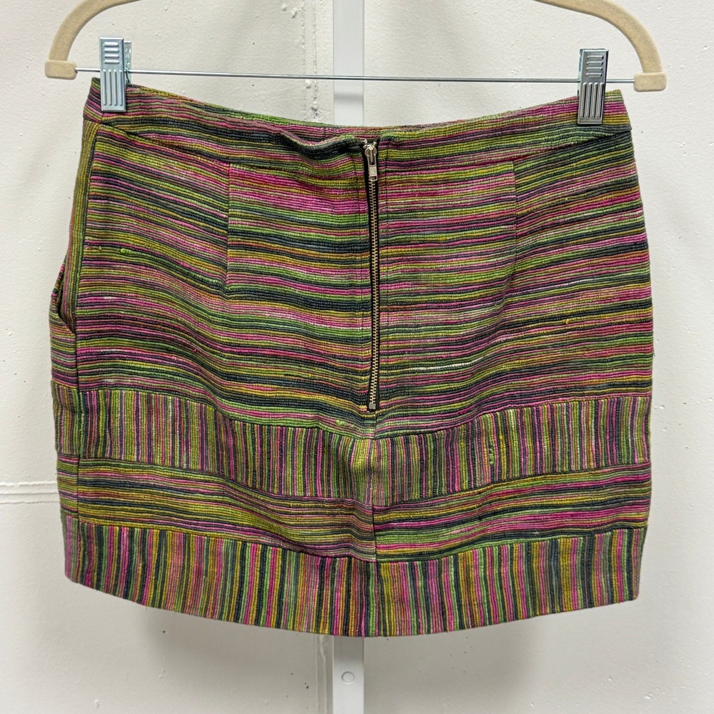 Charlotte Ronson Multi Color Striped Mini Skirt Green Pink Size 2 Pocket Zipper - Picture 2 of 6